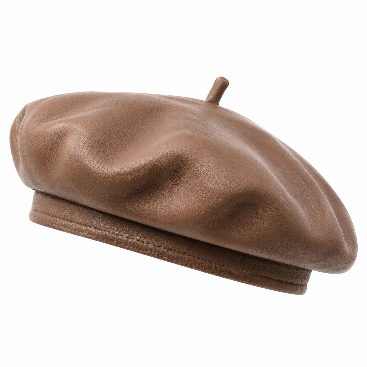 Basco taglia unica in similpelle marrone - cappello morbido da donna