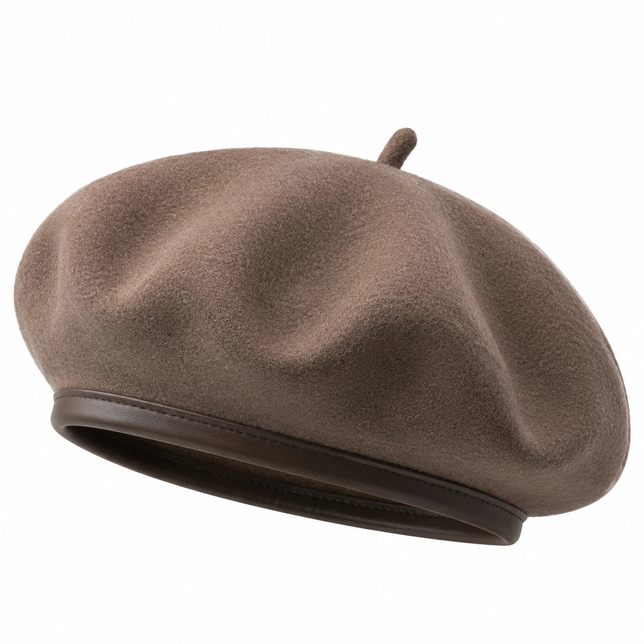 Basco taglia unica in tessuto effetto feltro marrone con bordo effetto pelle stile classico