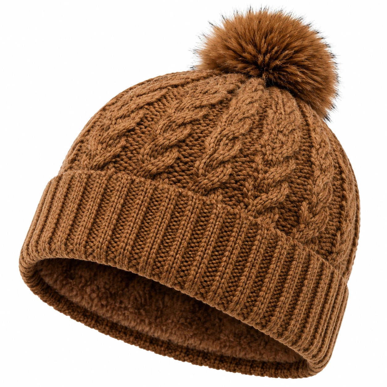 Berretto in maglia taglia unica marrone con pompon stile invernale