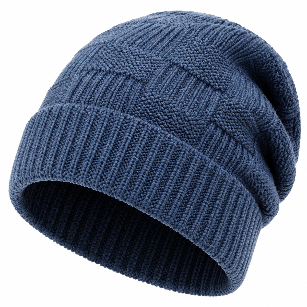 Berretto in maglia taglia unica blu con risvolto stile casual