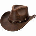 Cappello cowboy taglia unica in similpelle marrone con fascia intrecciata stile western