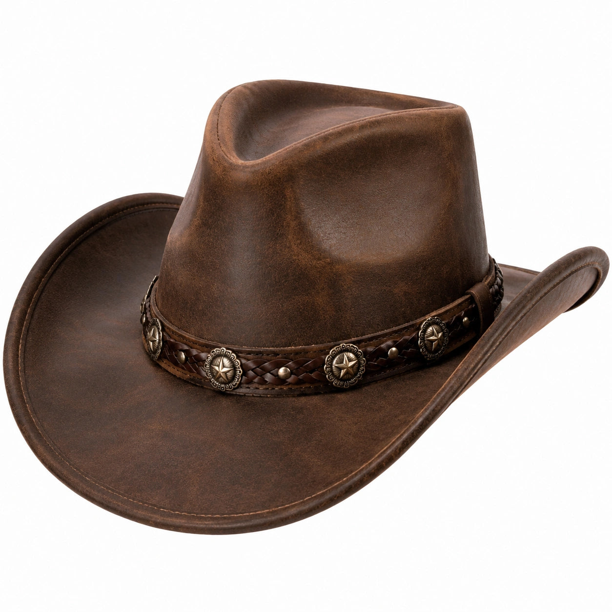 Cappello cowboy taglia unica in similpelle marrone con fascia intrecciata stile western