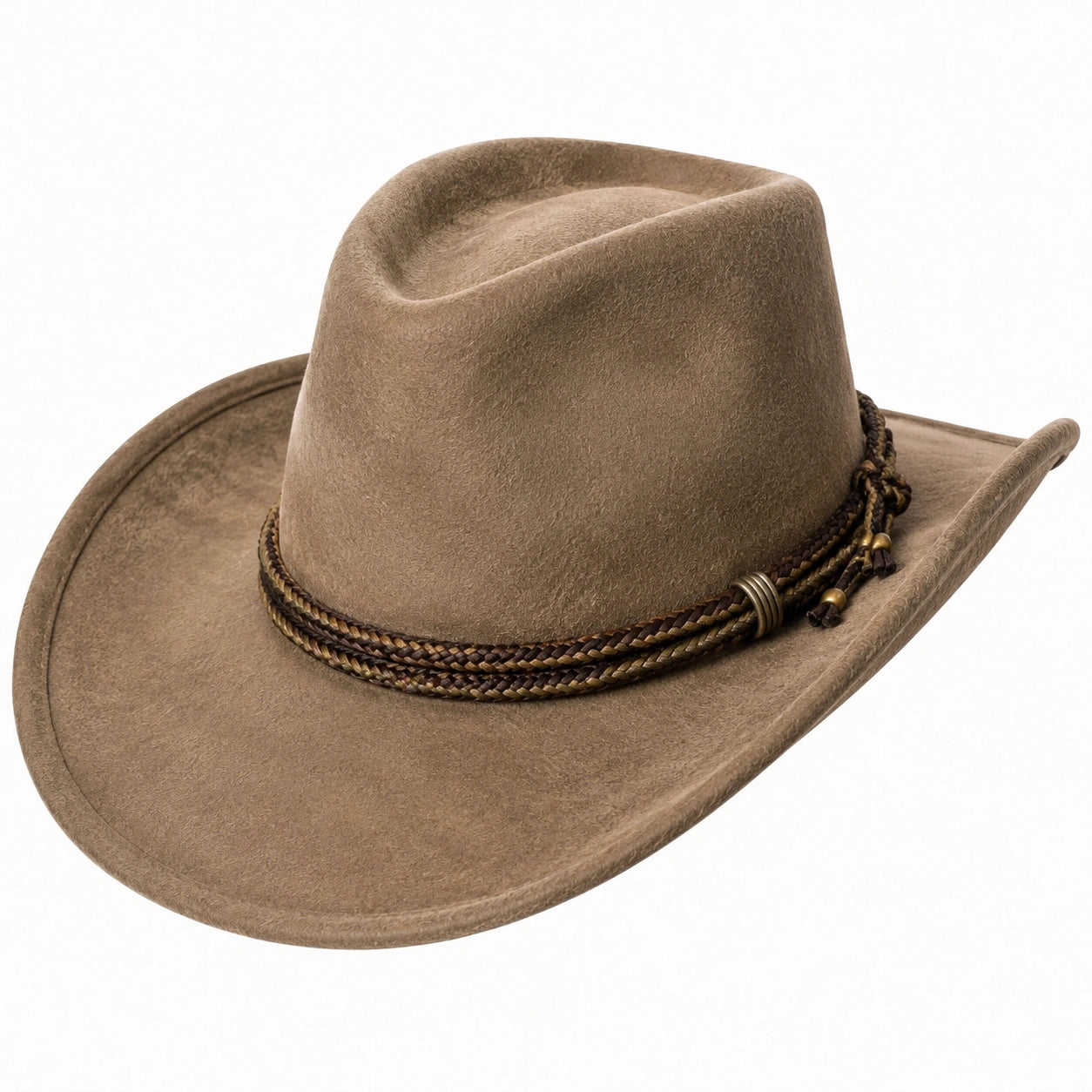Cappello cowboy taglia unica marrone effetto scamosciato con fascia intrecciata stile western