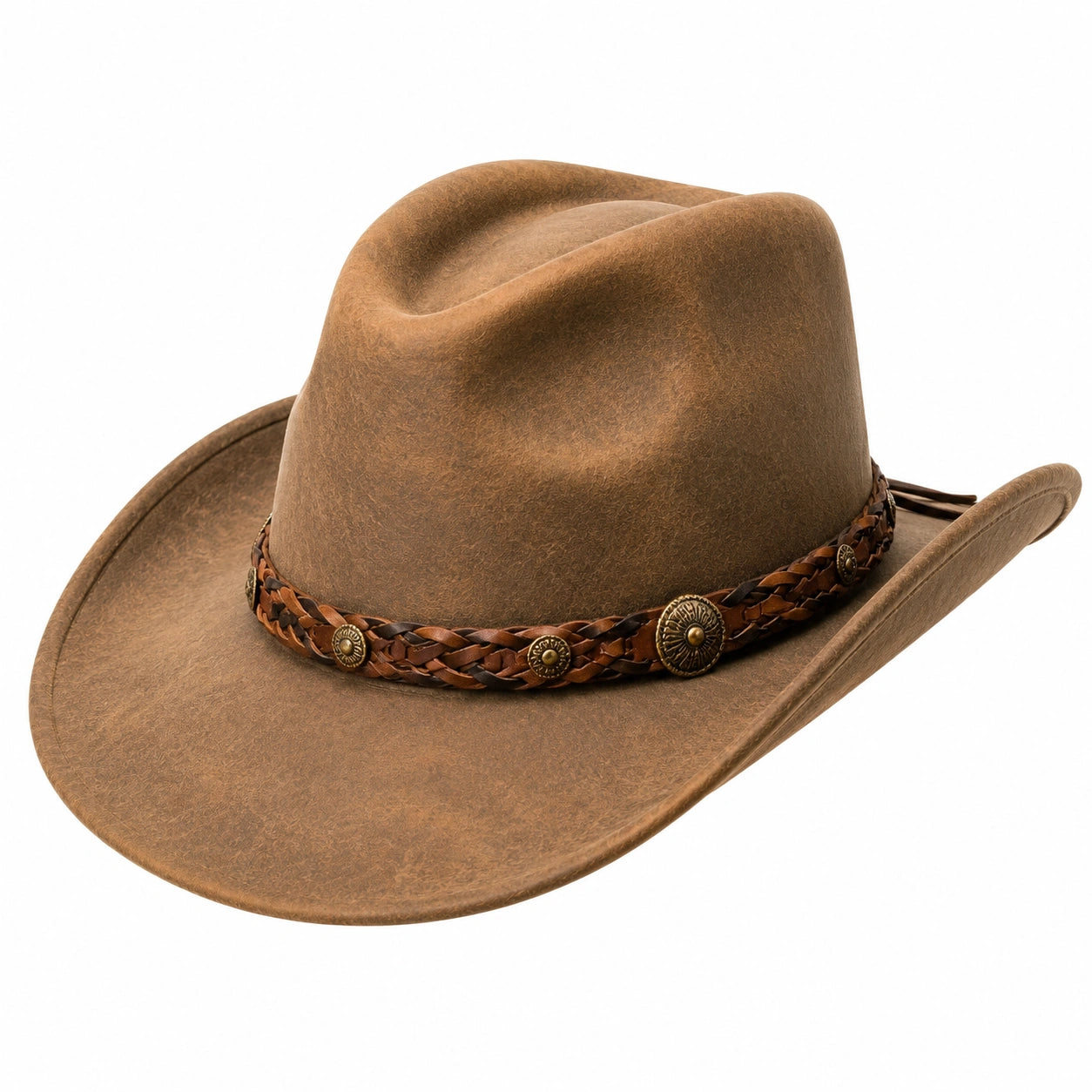 Cappello da cowboy taglia unica marrone effetto pelle con fascia intrecciata stile western