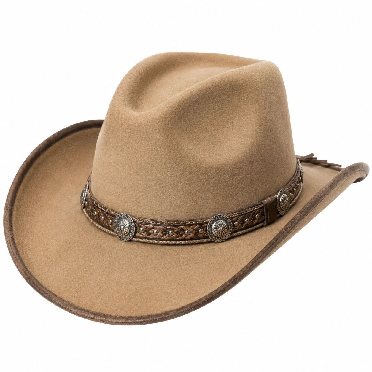Cappello da cowboy taglia unica in similcamoscio beige con fascia decorativa stile western